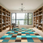 Geometric Checkered Teal Sunlit Water Rug