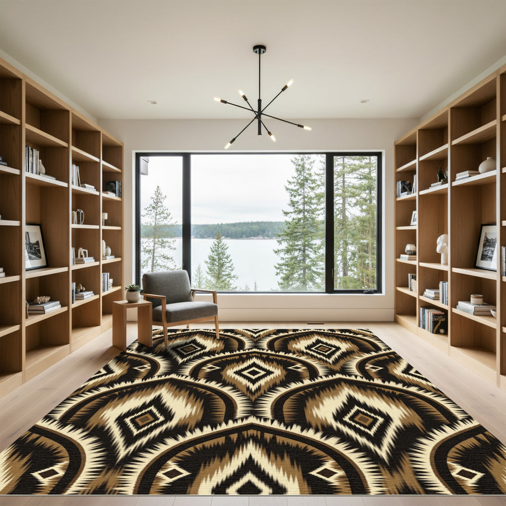 Earthy Brown Geometric Ikat Arch Rug
