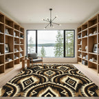 Earthy Brown Geometric Ikat Arch Rug