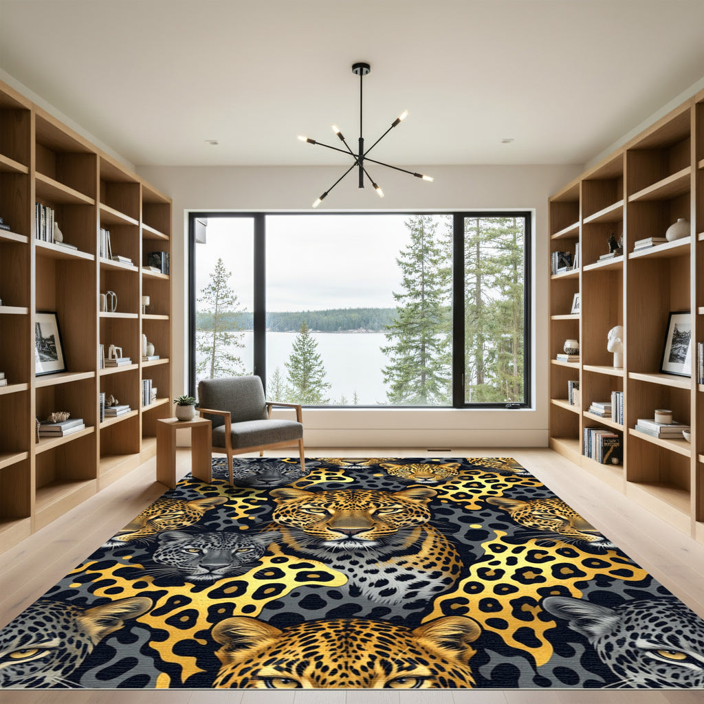Exotic Golden Leopard and Jaguar Fusion Rug