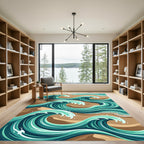 Teal Ocean Swirl Abstract Wave Rug