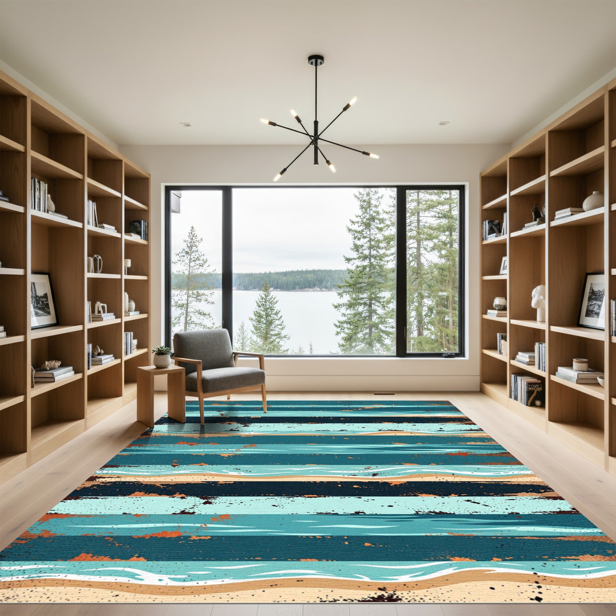 Coastal Aqua Indigo Striped Beach Rug