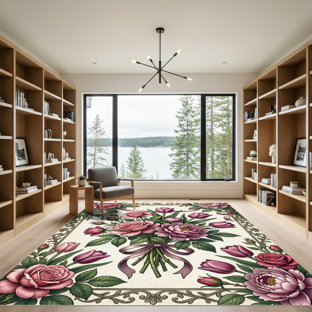 Romantic Blush Pink Rose Bouquet Rug
