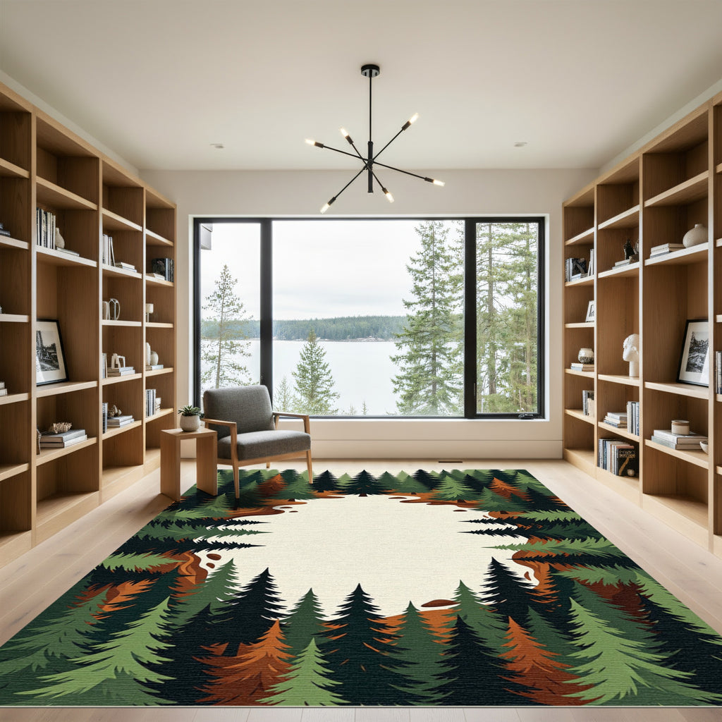 Evergreen Forest Snowy Woodland Landscape Rug