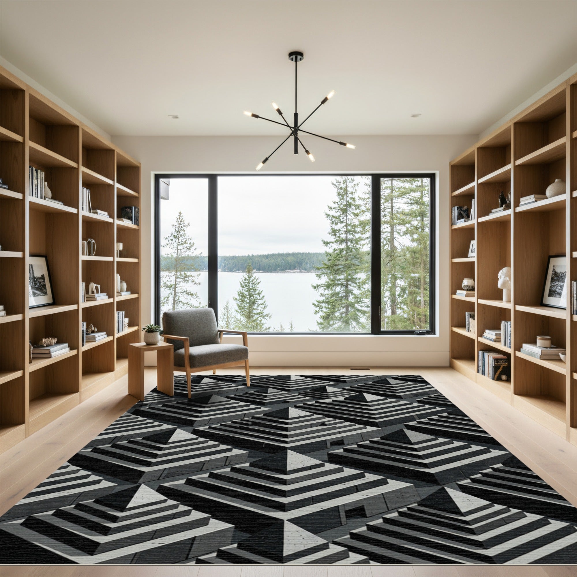 Monochromatic Stone Pyramid Arrangement Rug
