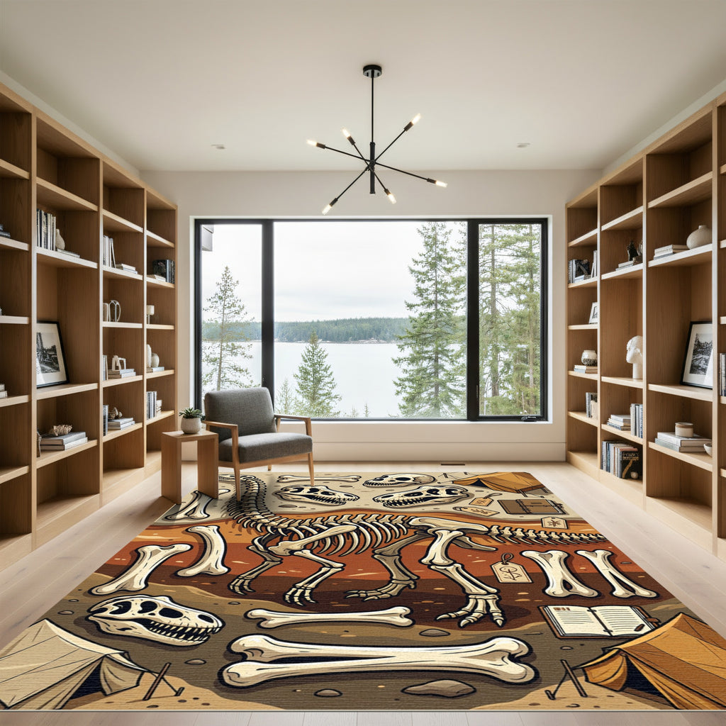Paleontological Fossil Expedition Earth Tones Rug
