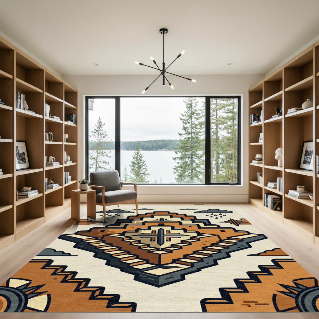 Terracotta Geometric Step Pyramid Abstract Rug