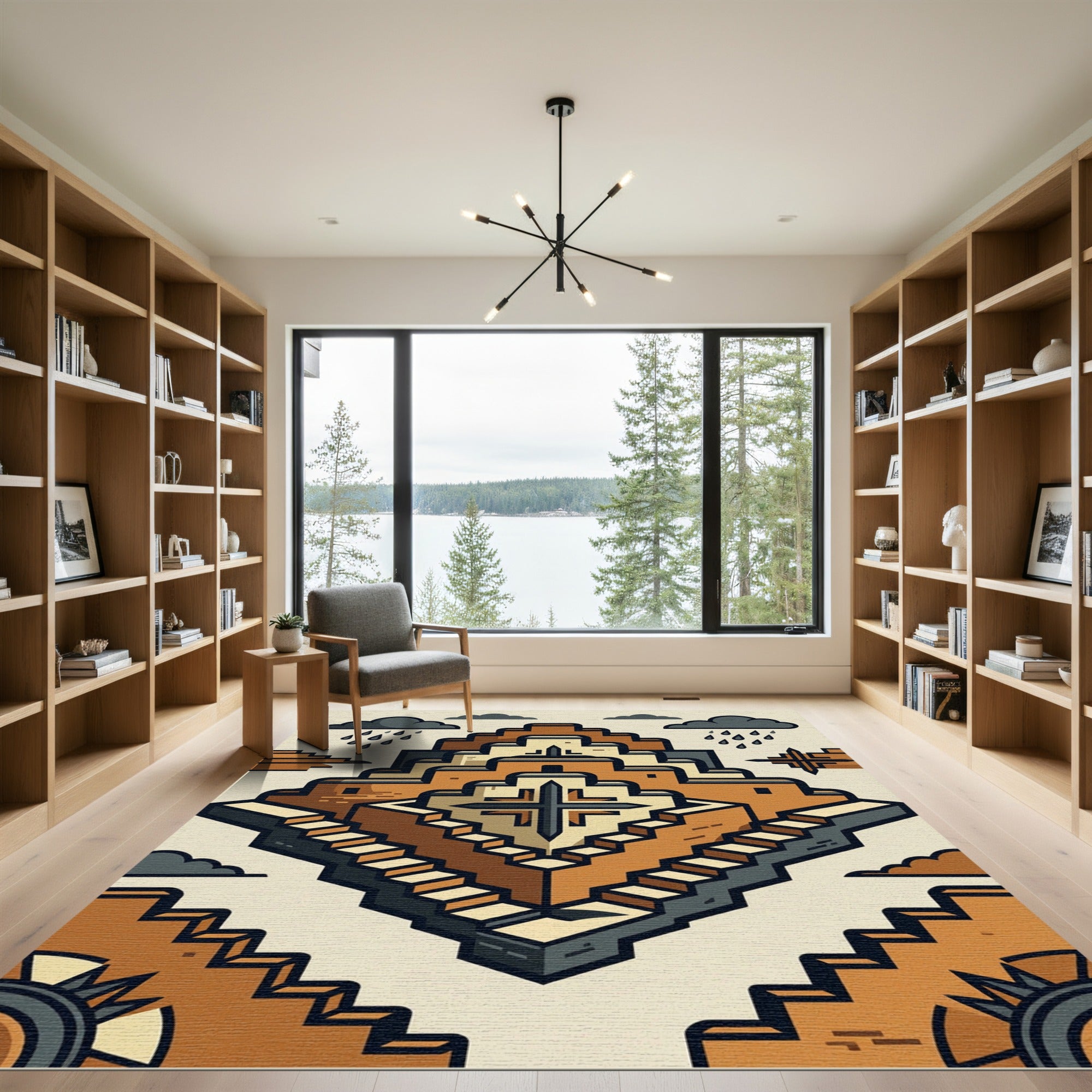 Terracotta Geometric Step Pyramid Abstract Rug