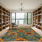 Vibrant Orange Floral Vine Rug
