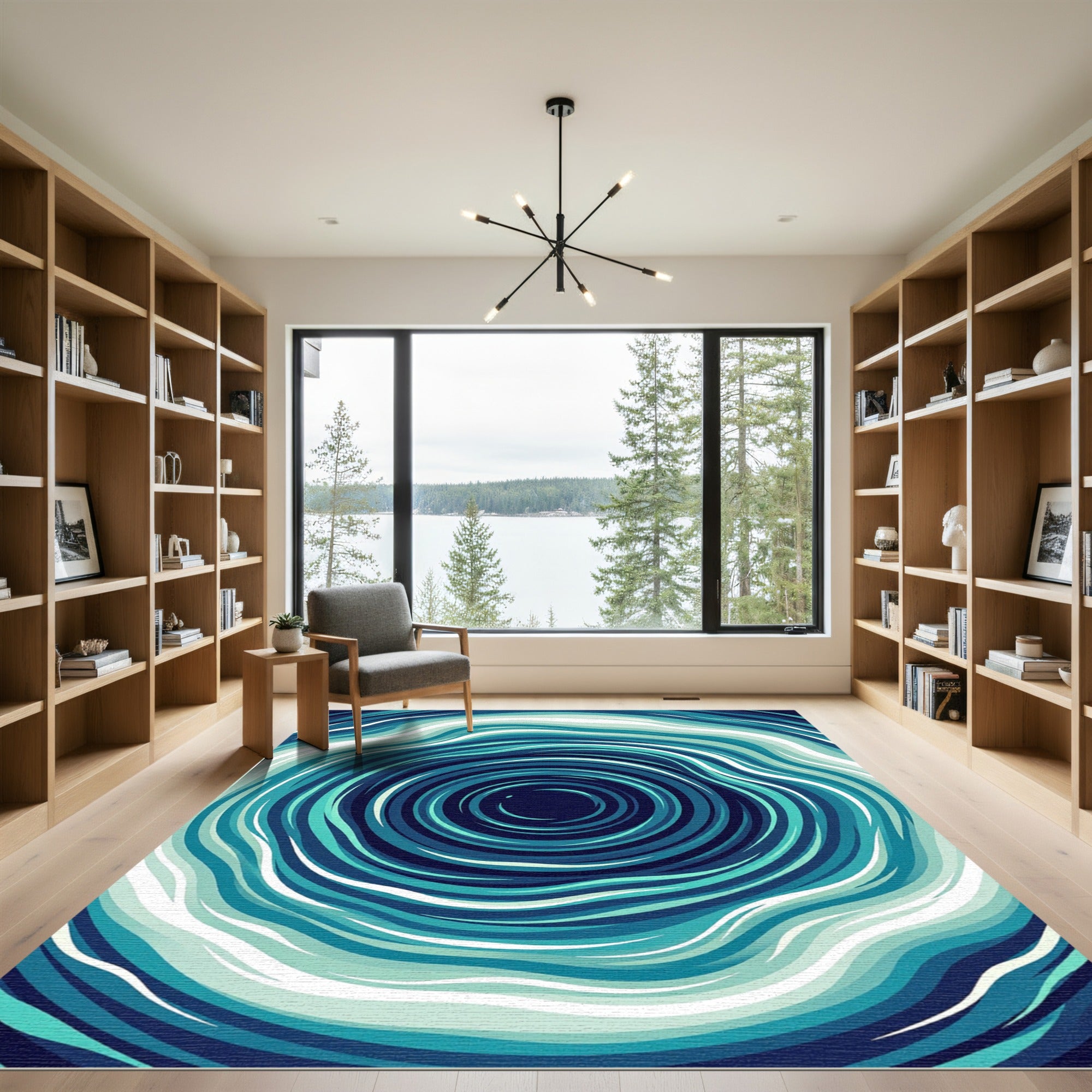 Deep Blue Circular Ocean Swirl Rug