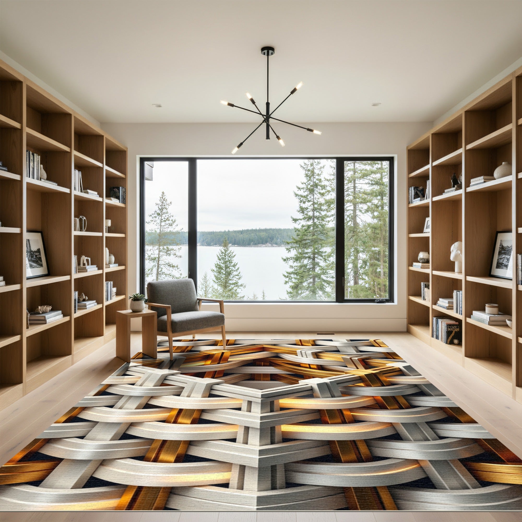 Metallic Gold and Silver Interwoven Cube Rug