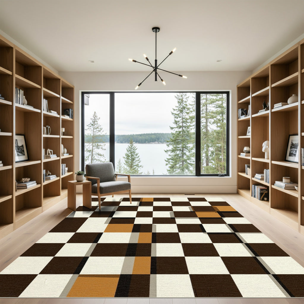 Modern Geometric Checkered Amber Earth Rug