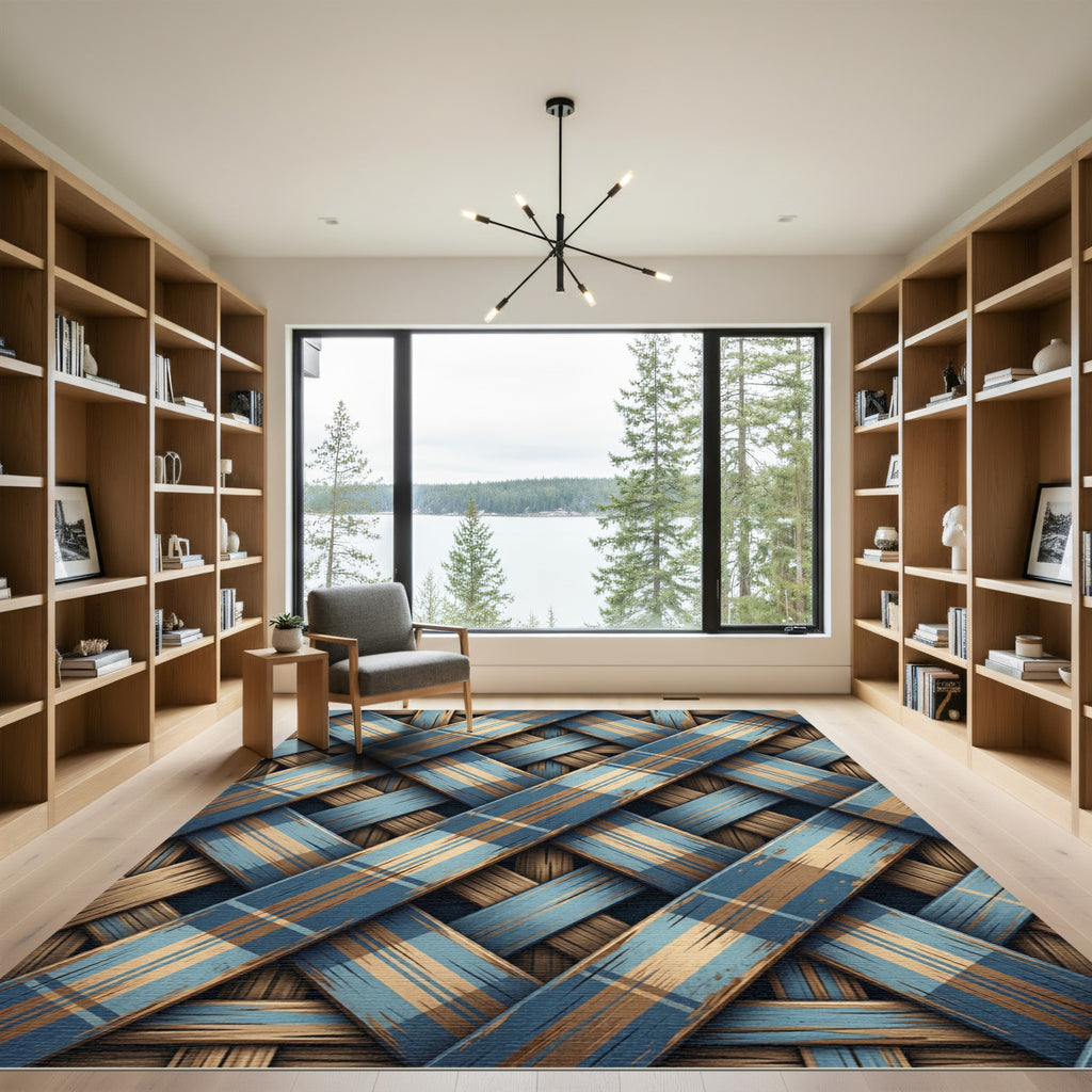 Woven Blue and Tan Plaid Rug
