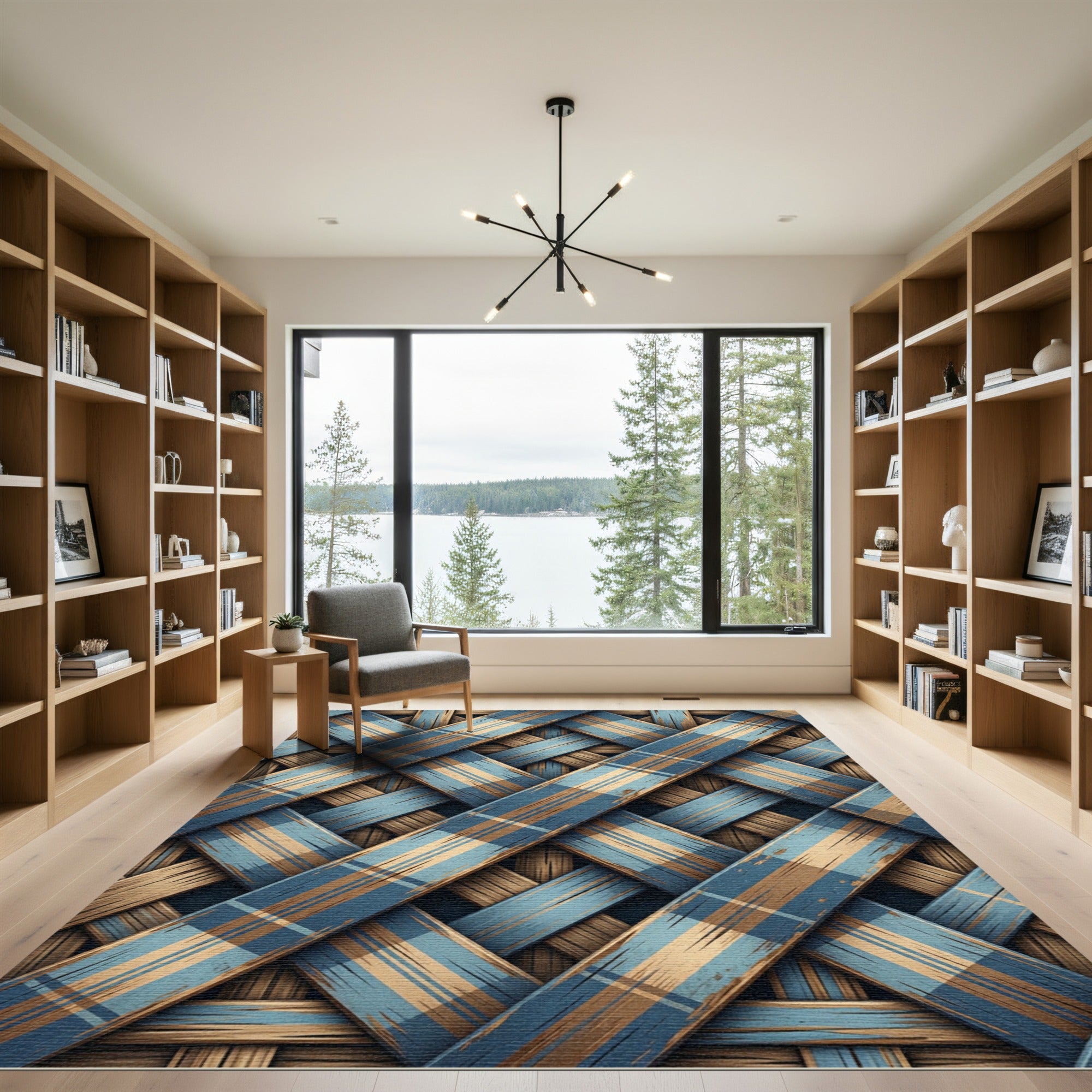 Woven Blue and Tan Plaid Rug