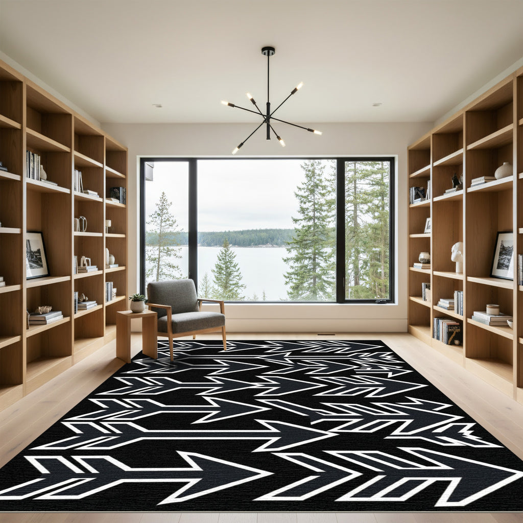 Monochrome Geometric Arrow Graphic Rug