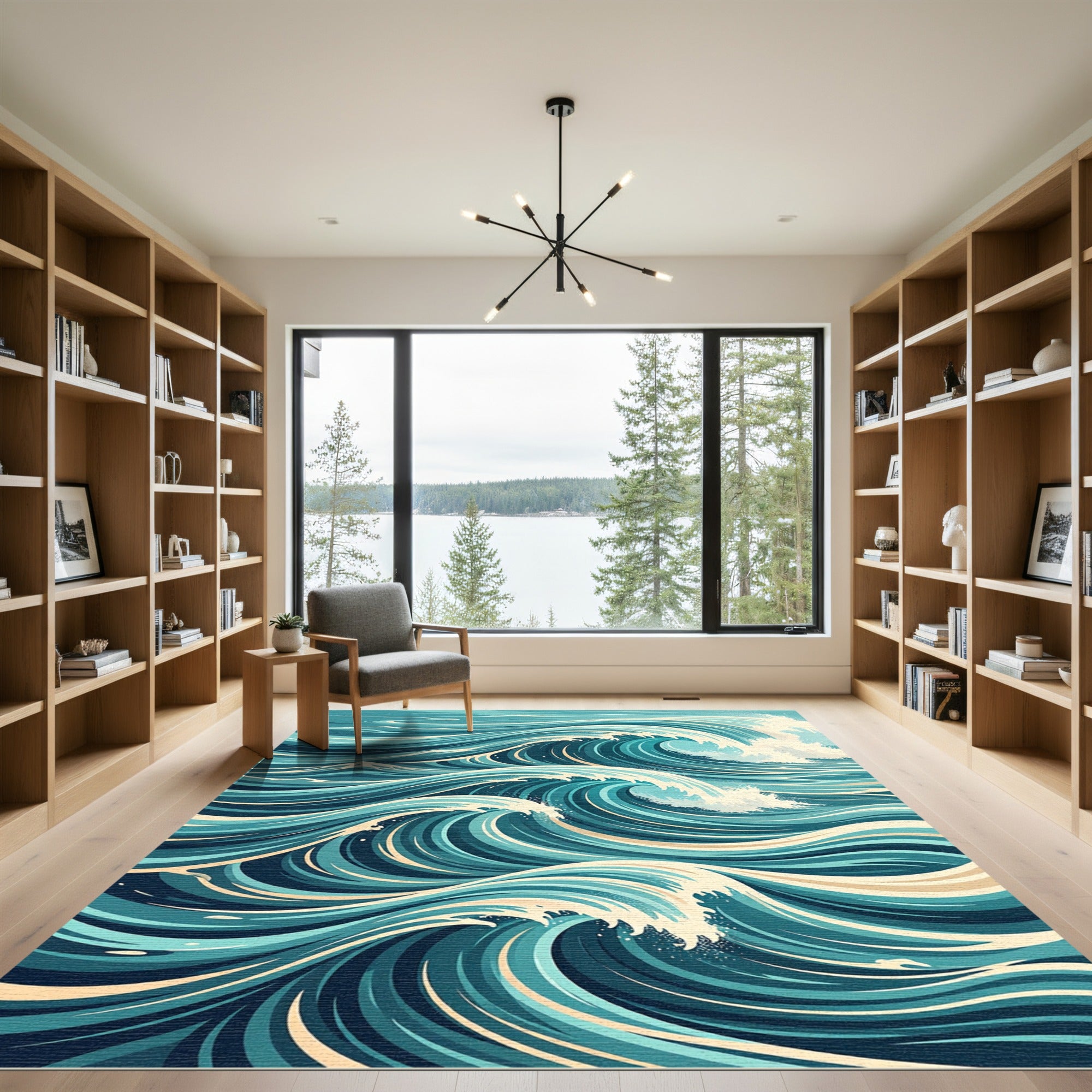 Dynamic Deep Sea Blue Wave Abstract Rug