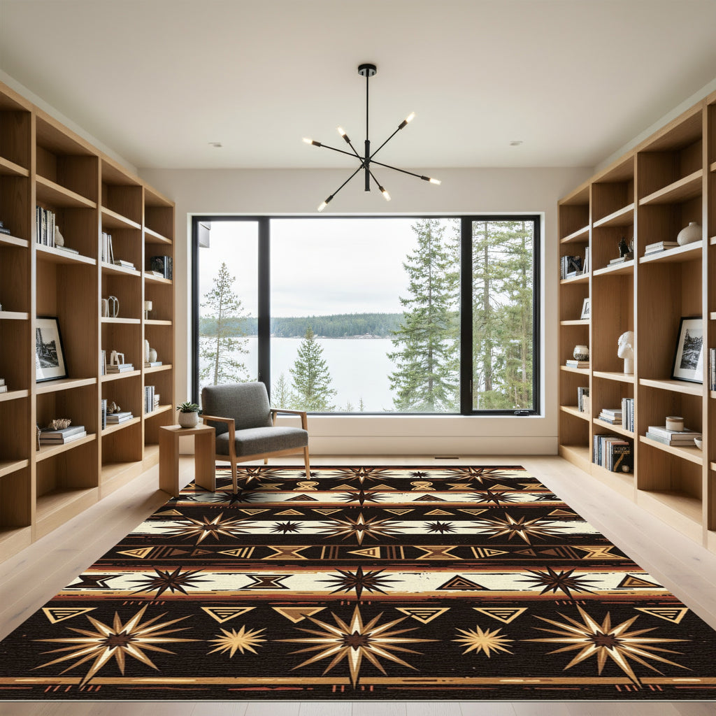 Earthy Geometric Sunburst Striped Rug
