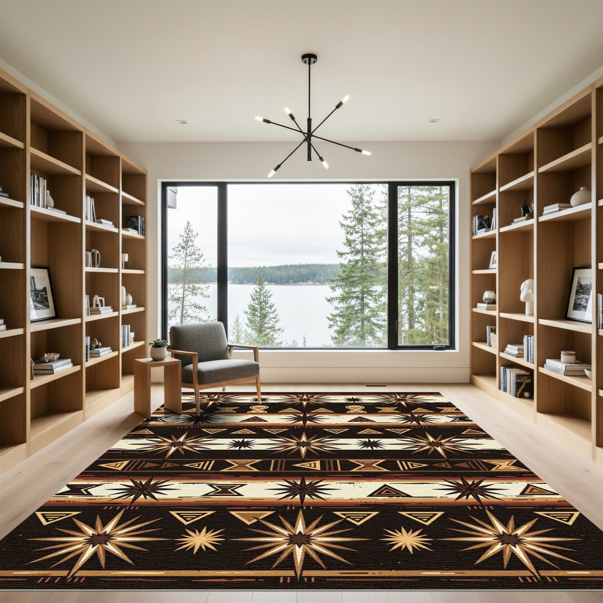 Earthy Geometric Sunburst Striped Rug