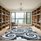 Ethereal Charcoal and White Swirling Frost Rug