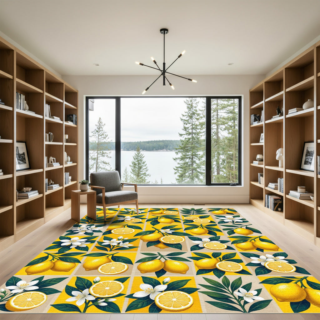 Sunny Citrus Lemon Branch Tile Rug