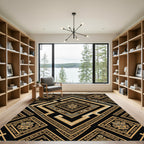 Gold Aztec Diamond Geometric Black Area Rug