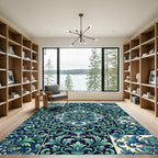 Deep Teal Floral Medallion Tile Rug