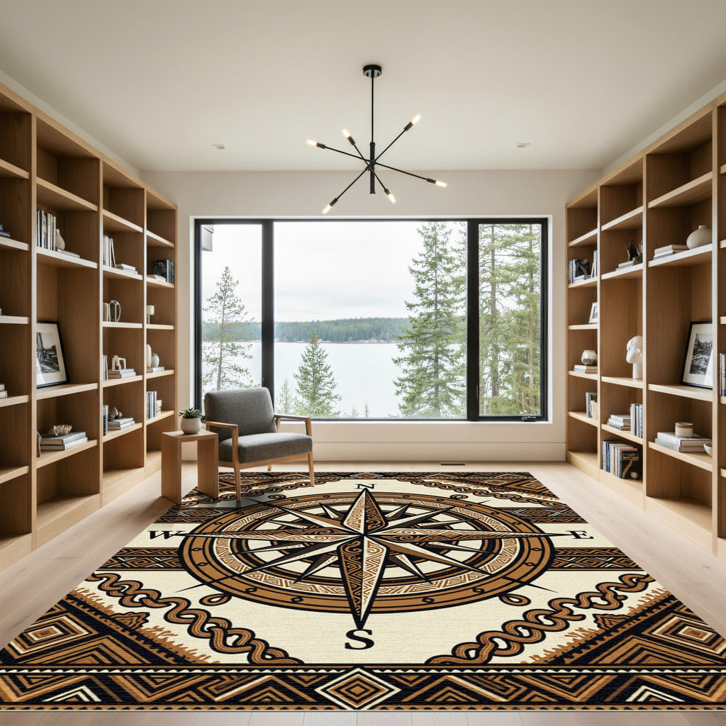 Tribal Earthy Compass Navigation Compass Rug