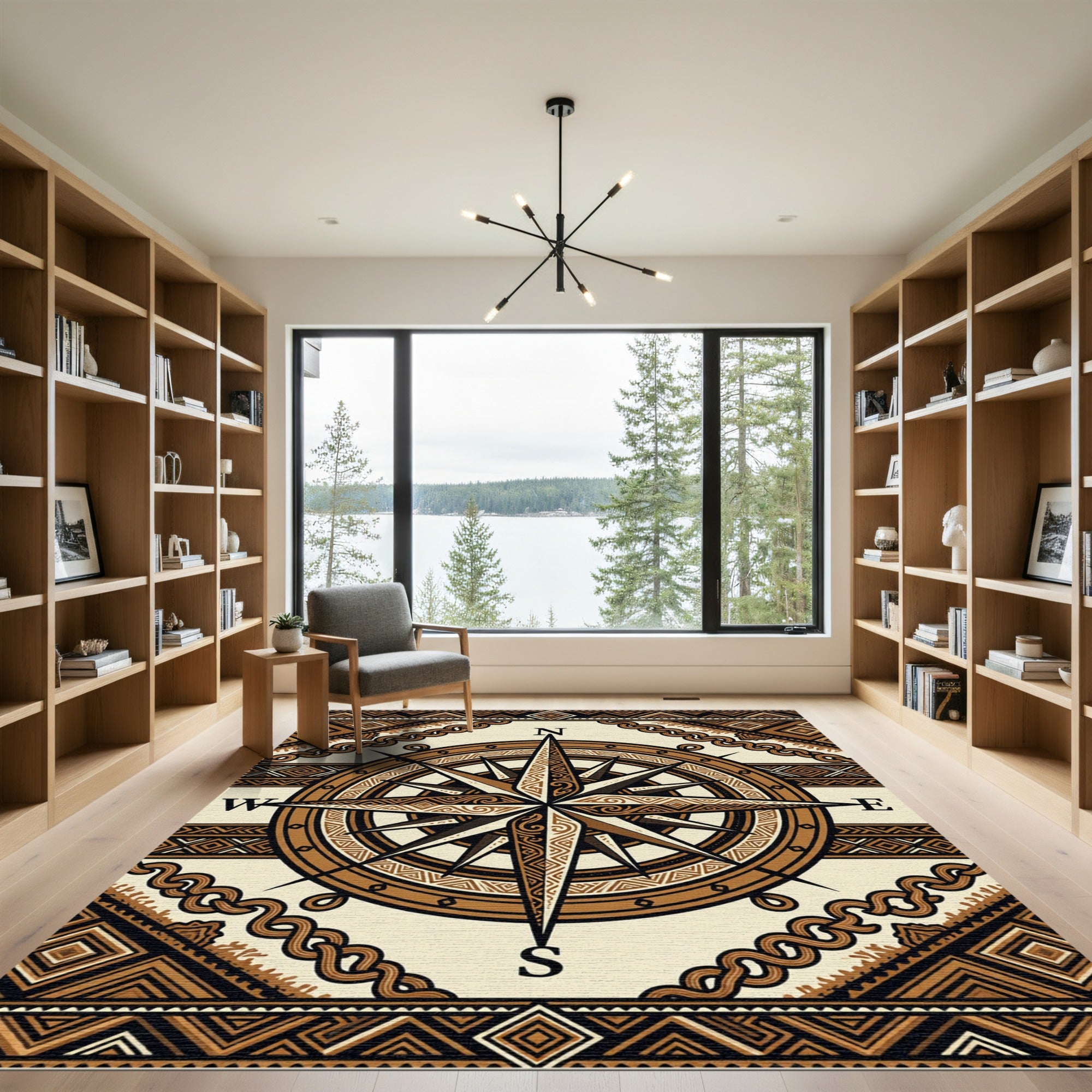 Tribal Earthy Compass Navigation Compass Rug