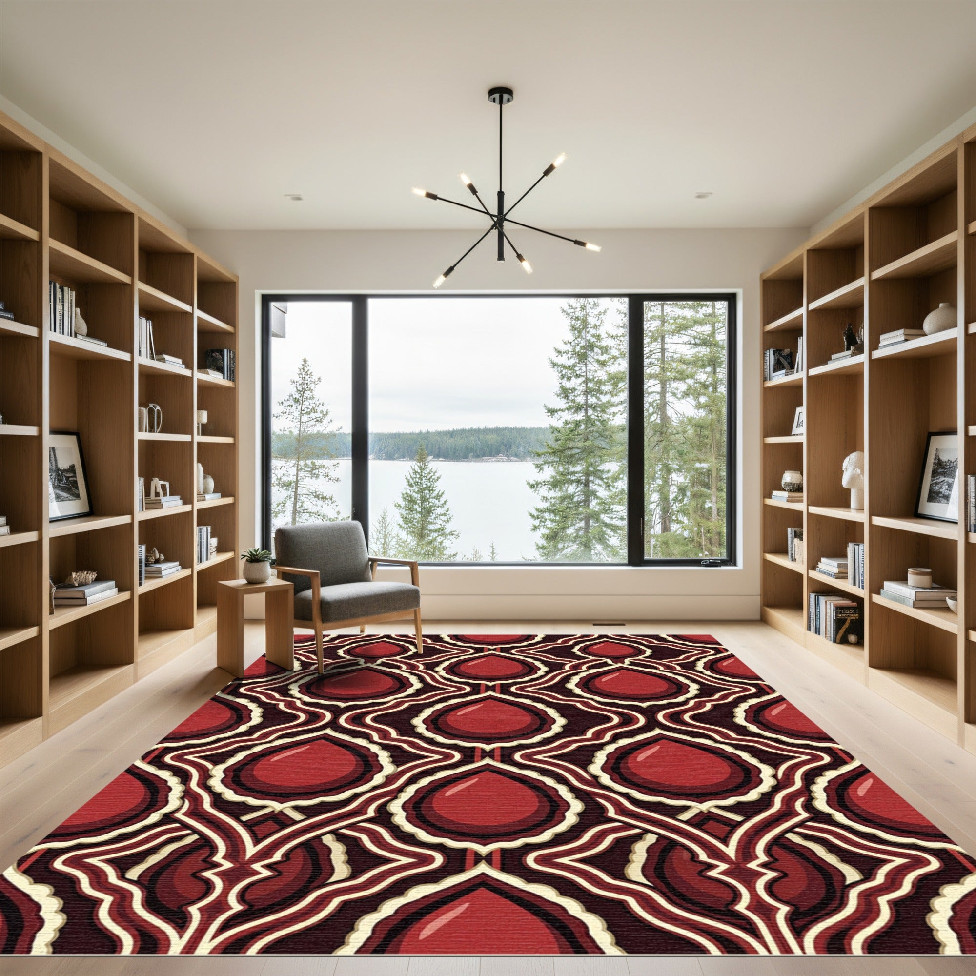 Crimson Cabochon Linked Arabesque Rug