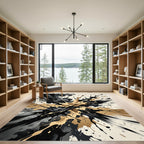 Abstract Black Gold Paint Splatter Rug