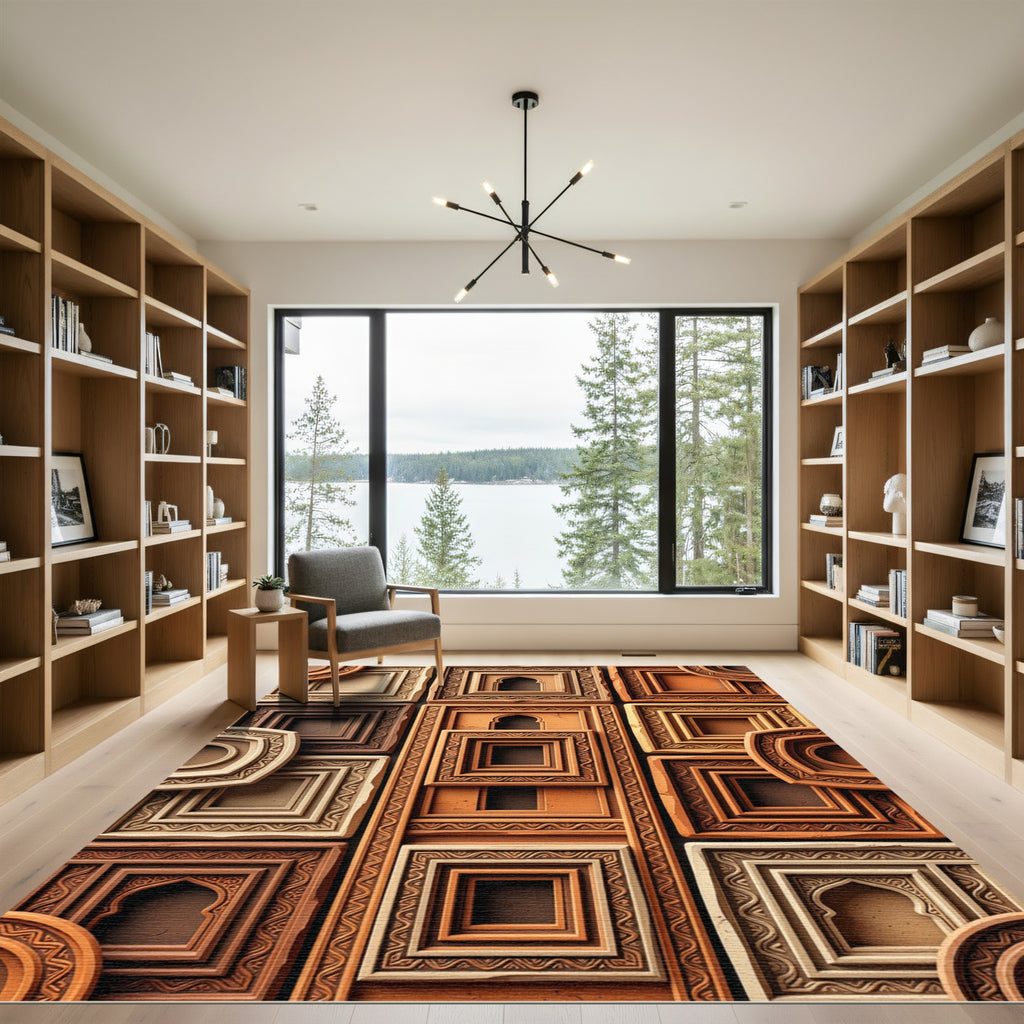 Terracotta Arched Shadow Geometric Tile Rug