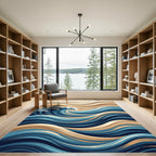 Abstract Blue Wave Coastal Swirl Rug