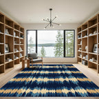 Deep Blue Golden Jagged Stripes Rug