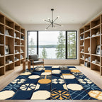 Navy Blue and Gold Geometric Tile Rug