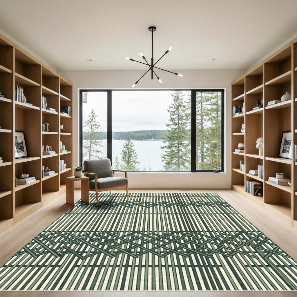 Green Bamboo Weave Stripe Rug