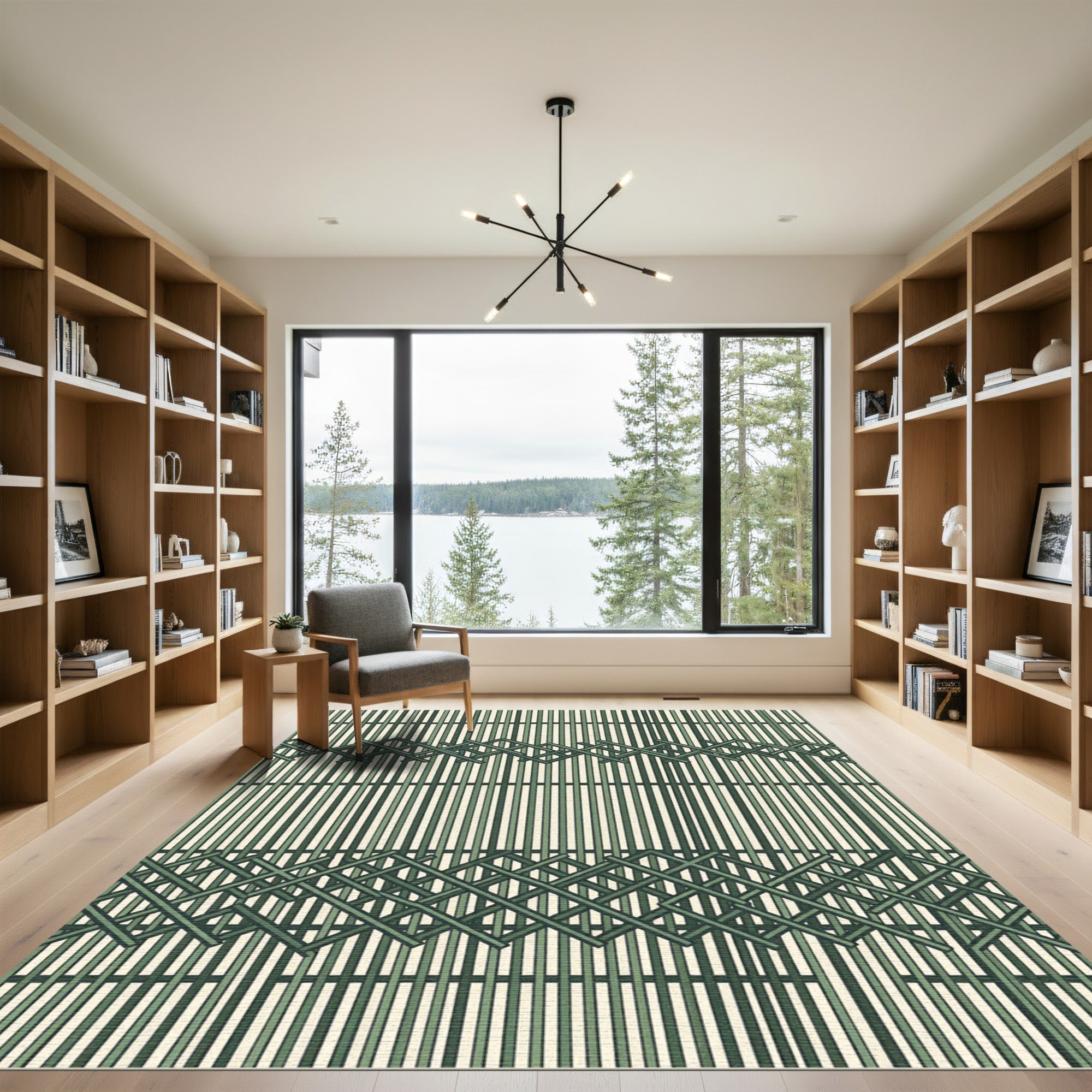 Green Bamboo Weave Stripe Rug