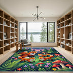 Whimsical Fox Family Forest Meadow Rug