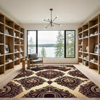 Regal Crimson Gold Damask Scrollwork Rug