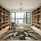 Jungle Leopard Monochrome Tropical Foliage Rug