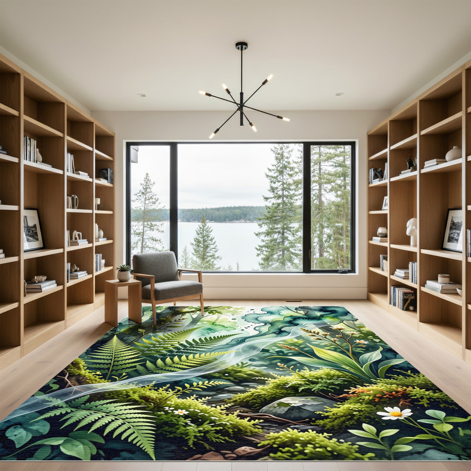 Lush Forest Ferns Watercolor Flow Rug