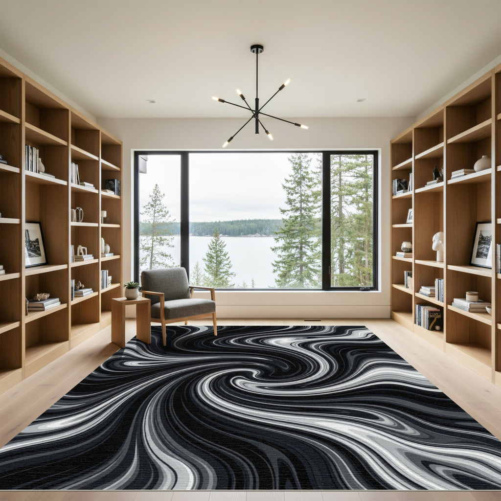 Monochrome Swirling Marble Agate Rug