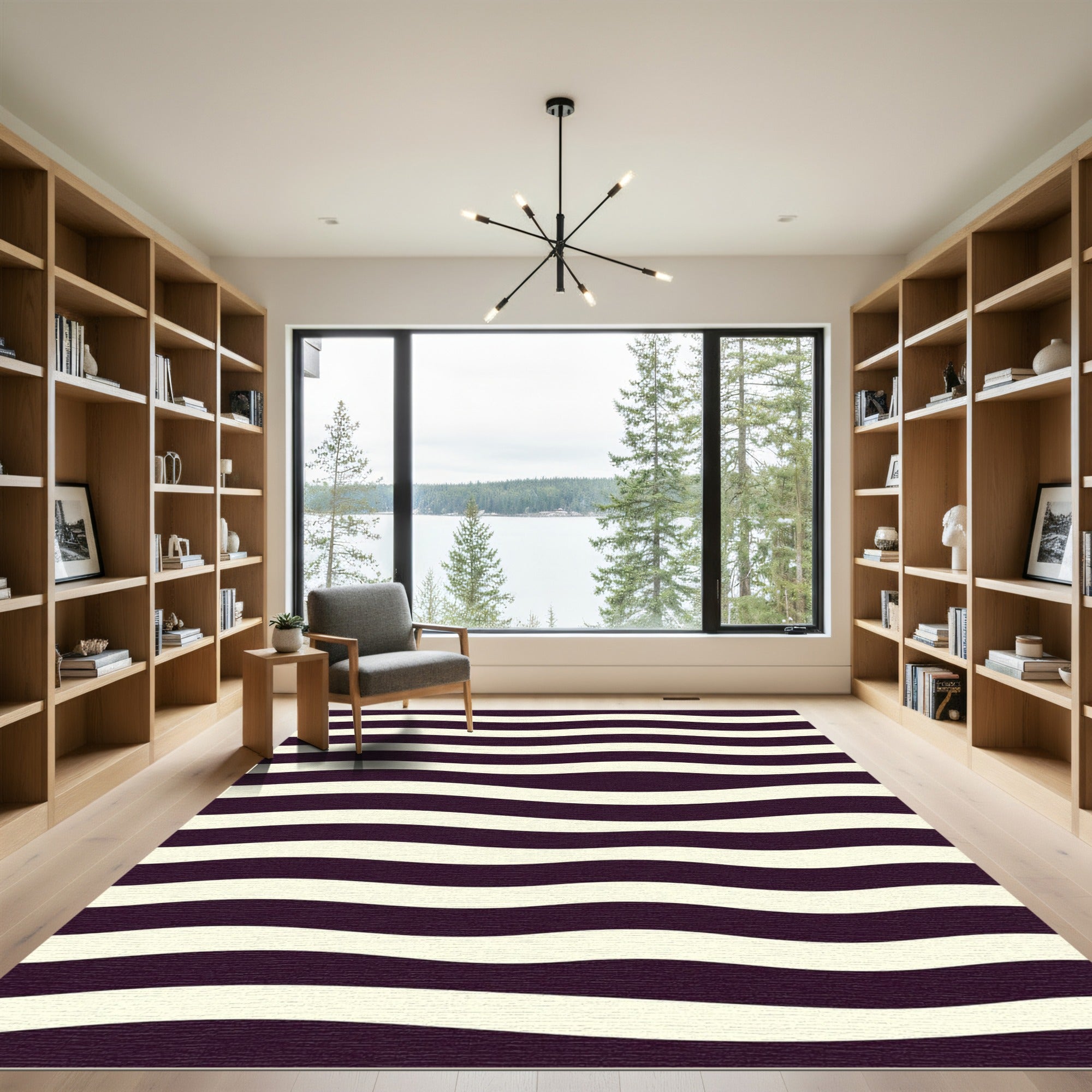 Deep Plum Cream Wavy Stripe Rug