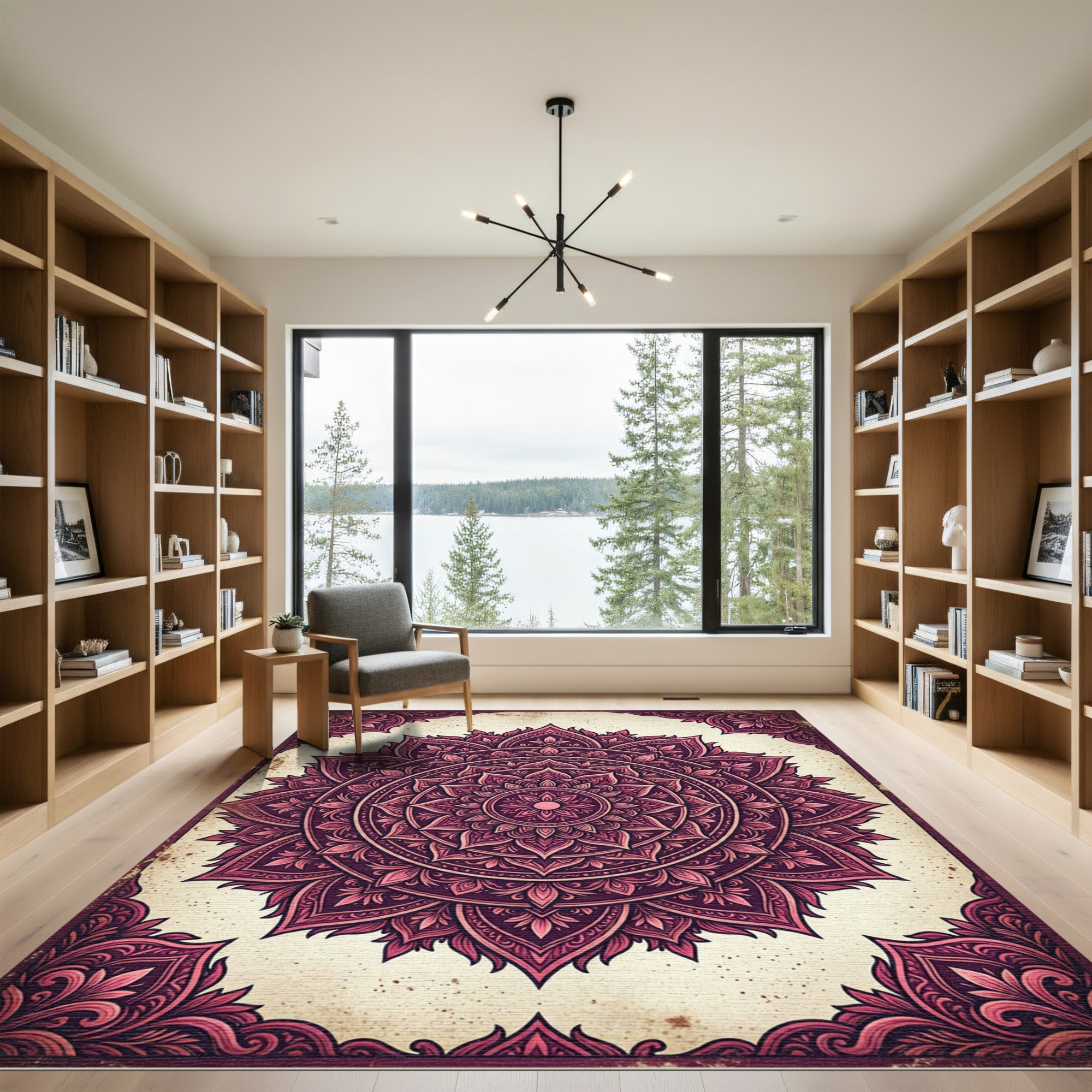 Deep Magenta Floral Mandala Medallion Rug