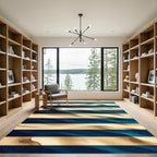 Abstract Blue Ocean Sand Striped Art Rug
