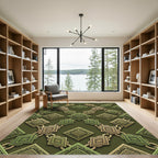 Olive Green Ornate Interlocking Geometric Diamond Rug
