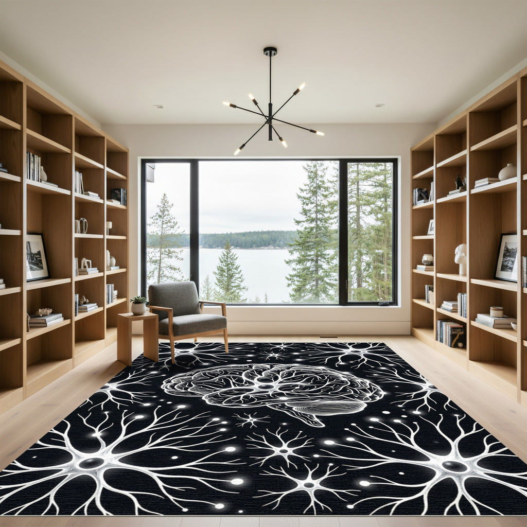 Glow Brain Neurons Black Composition Rug