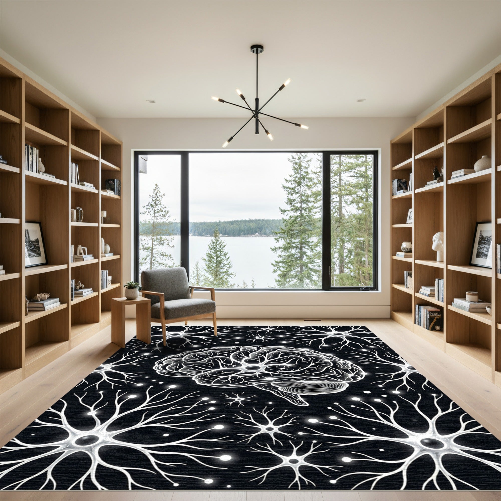 Glow Brain Neurons Black Composition Rug