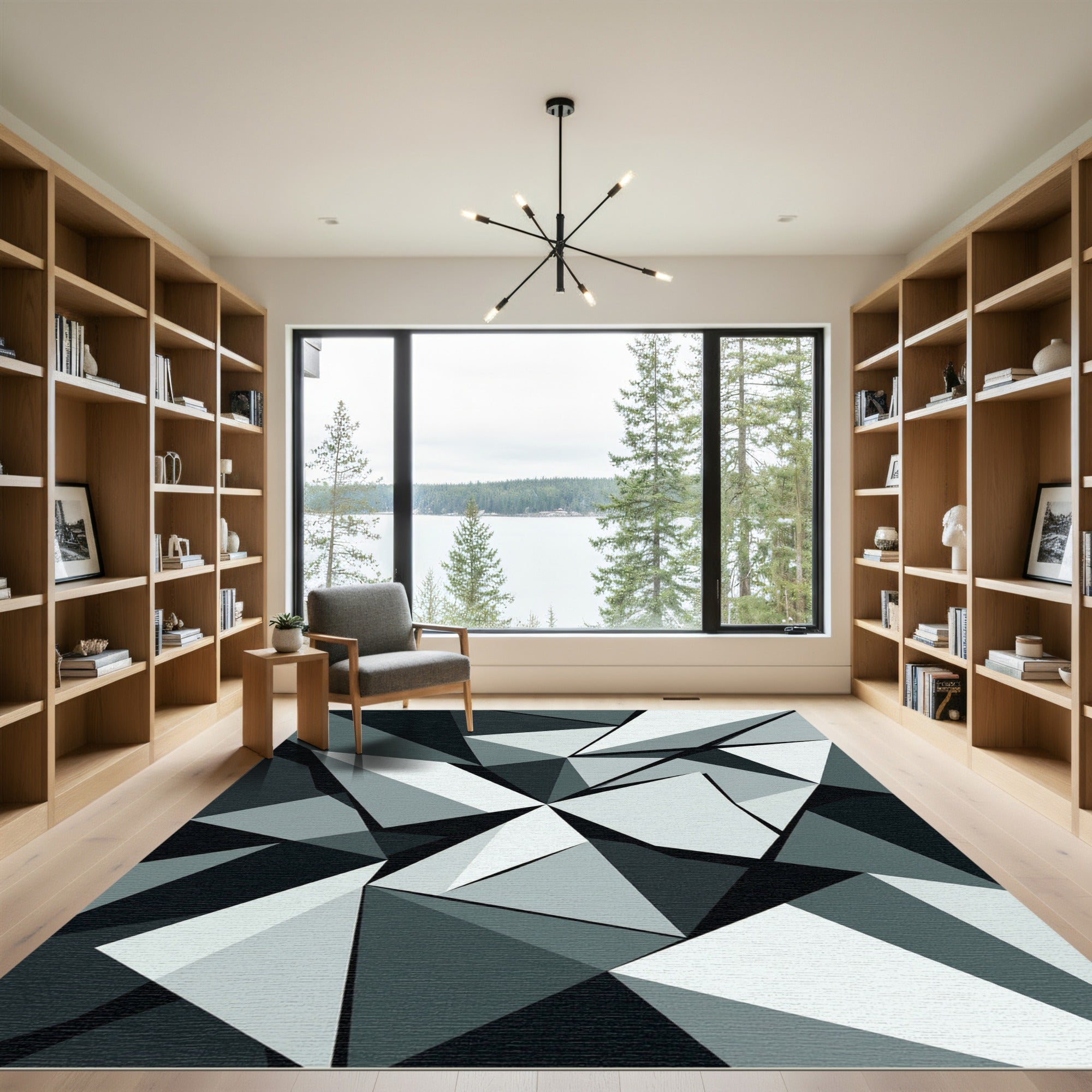 Monochrome Geometric Abstract Angular Facet Rug