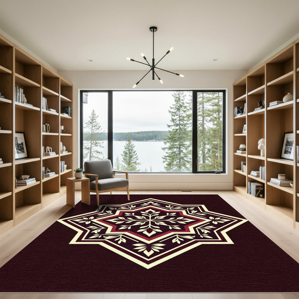 Crimson Floral Starburst Medallion Rug
