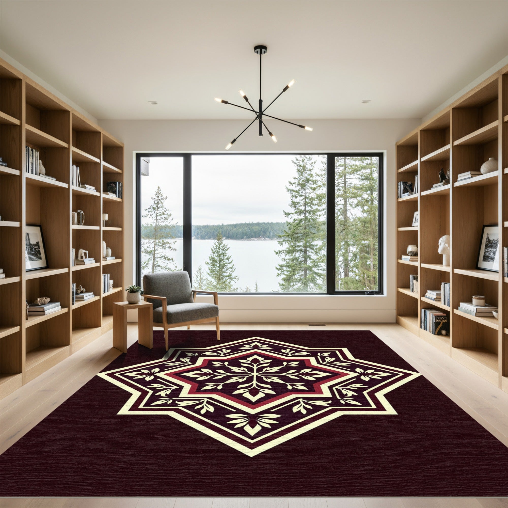Crimson Floral Starburst Medallion Rug